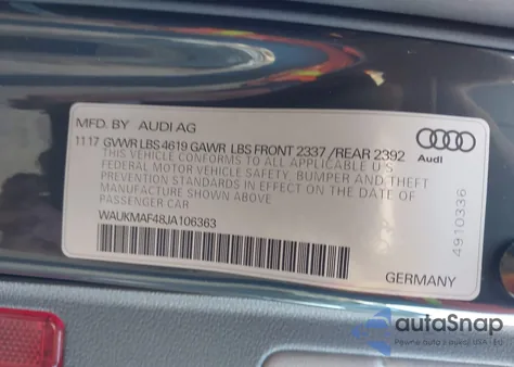 2018 Audi A4 2.0T Tech Ultra Premium/2.0T Ultra Premium from USA, damaged, VIN WAUKMAF48JA106363
